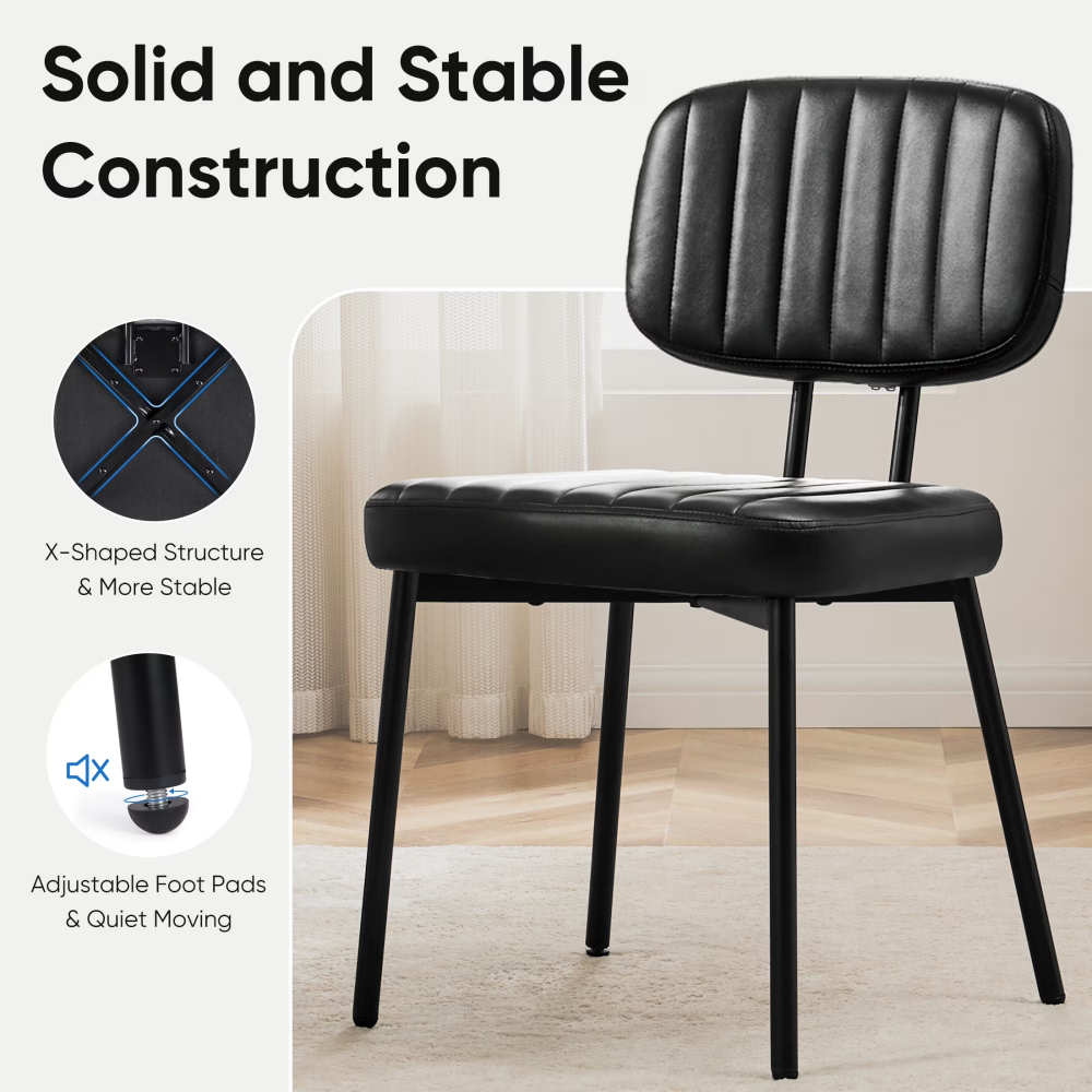 2 Chaises à manger de style mi-siècle avec revêtement en cuir faux
