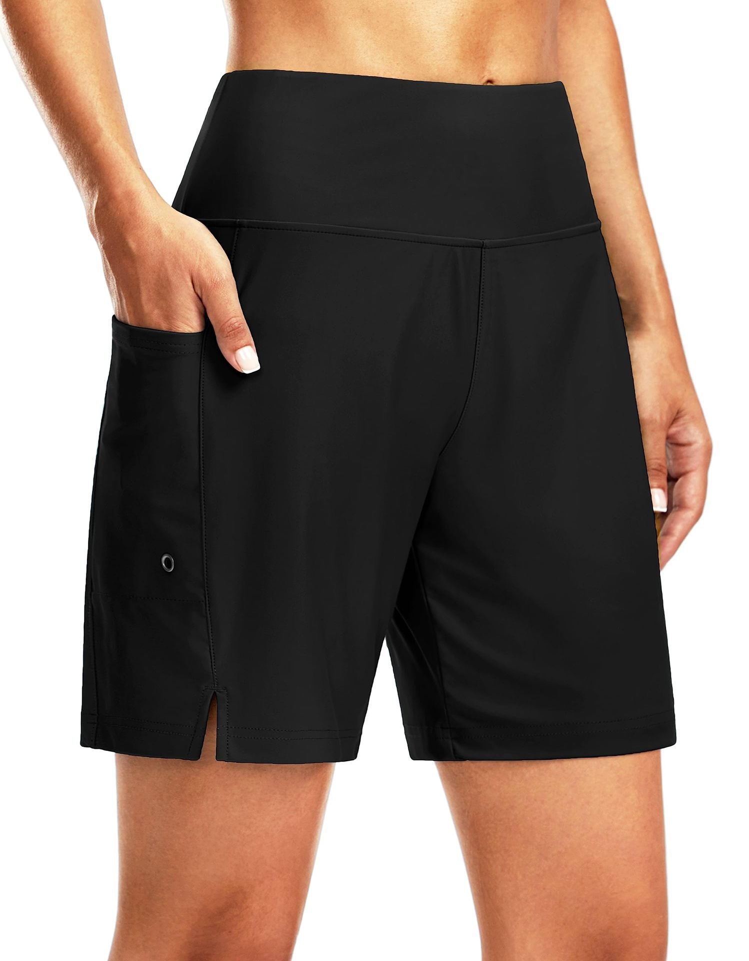Amazon Femmes Flat-angle Split Sports Casual Short Haute taille Belly-fermé Séchage rapide