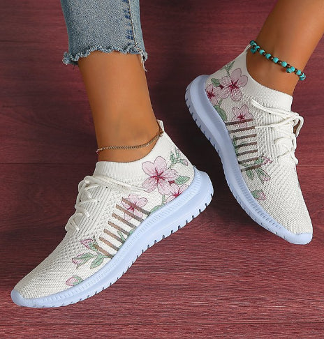 Femmes Mode Casual Flyknit Wedge Dentelle-up Mesh Chaussures