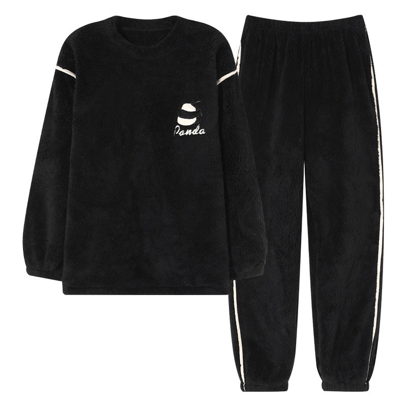 Pyjamas de velours de corail d'hiver hommes thicken thermique pullover rond cou Flannel maison porter