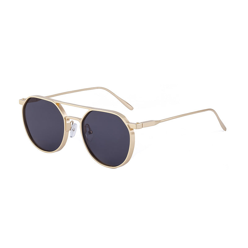 Verres de cadre ovale rétro Lunettes de soleil Aviateur double faisceau en métal