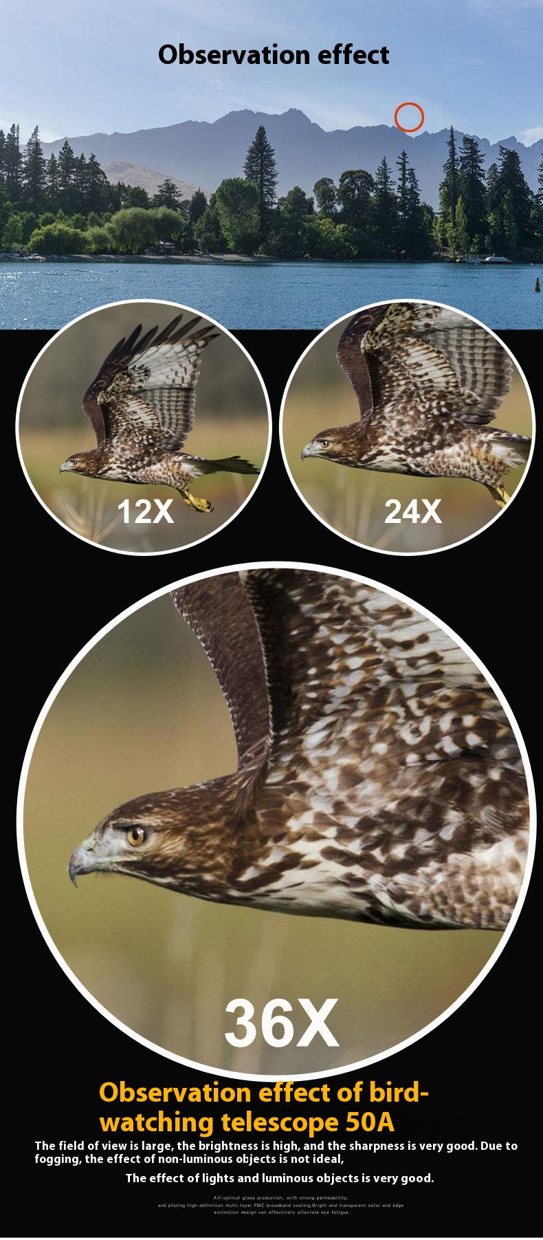 Téléscope monoculaire 12-36 fois Observation des oiseaux à haute définition