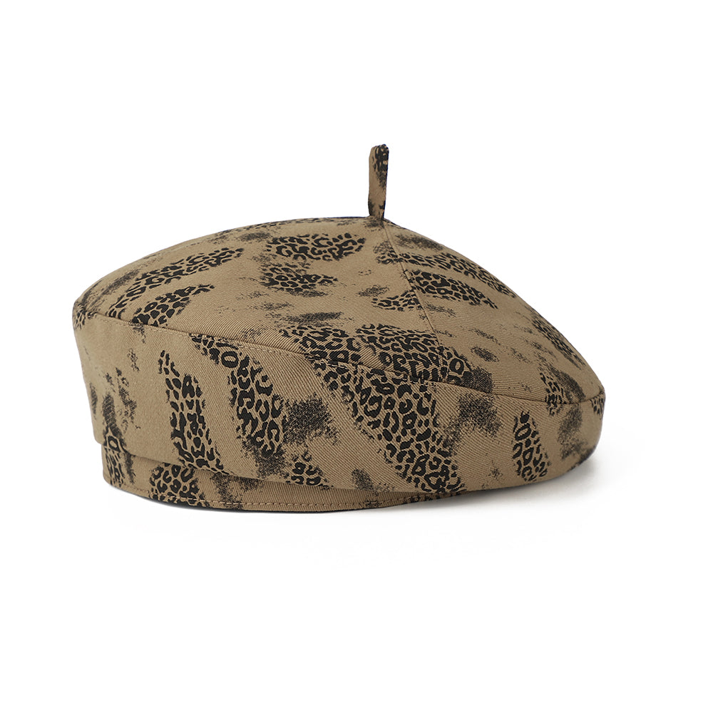 Mode Retro Gradient Leopard Imprimé Chapeau avec un Beret Top. Style de fille de style coréen