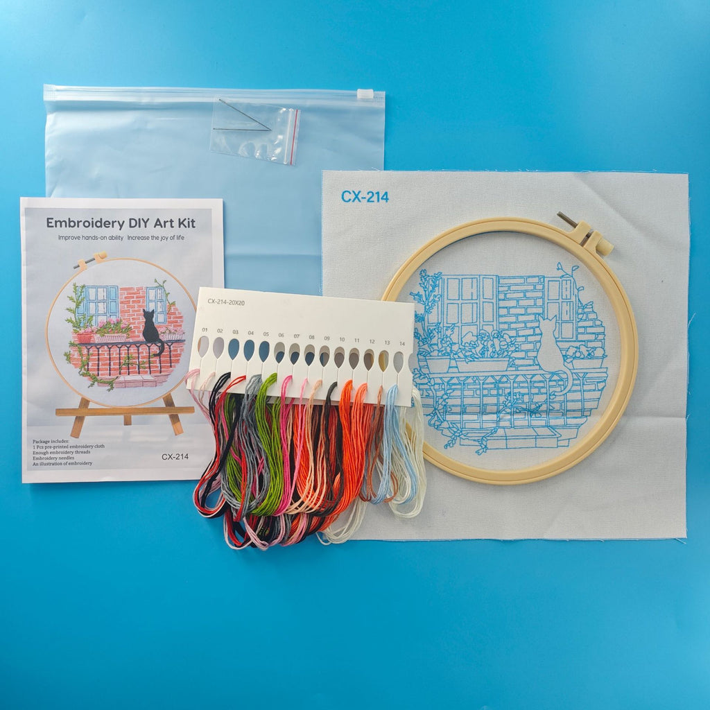 Kit de broderie de paysage de chat paquet matériel