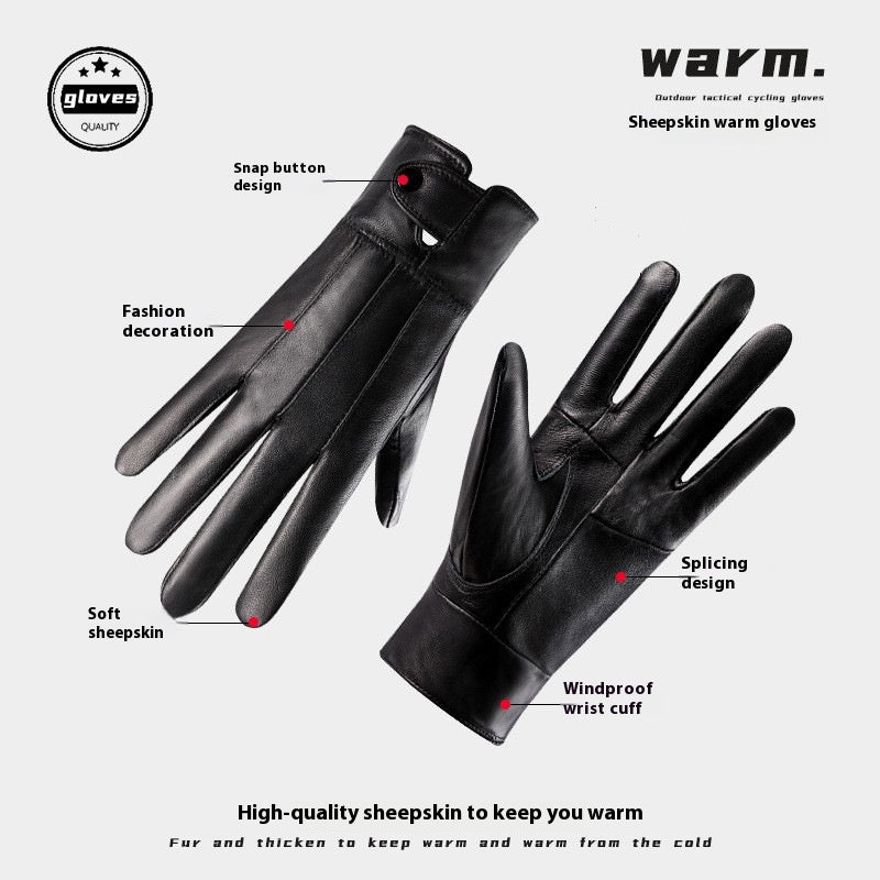 Gants en cuir véritable pour les hommes et les femmes L'automne et l'hiver revêtus de polaire