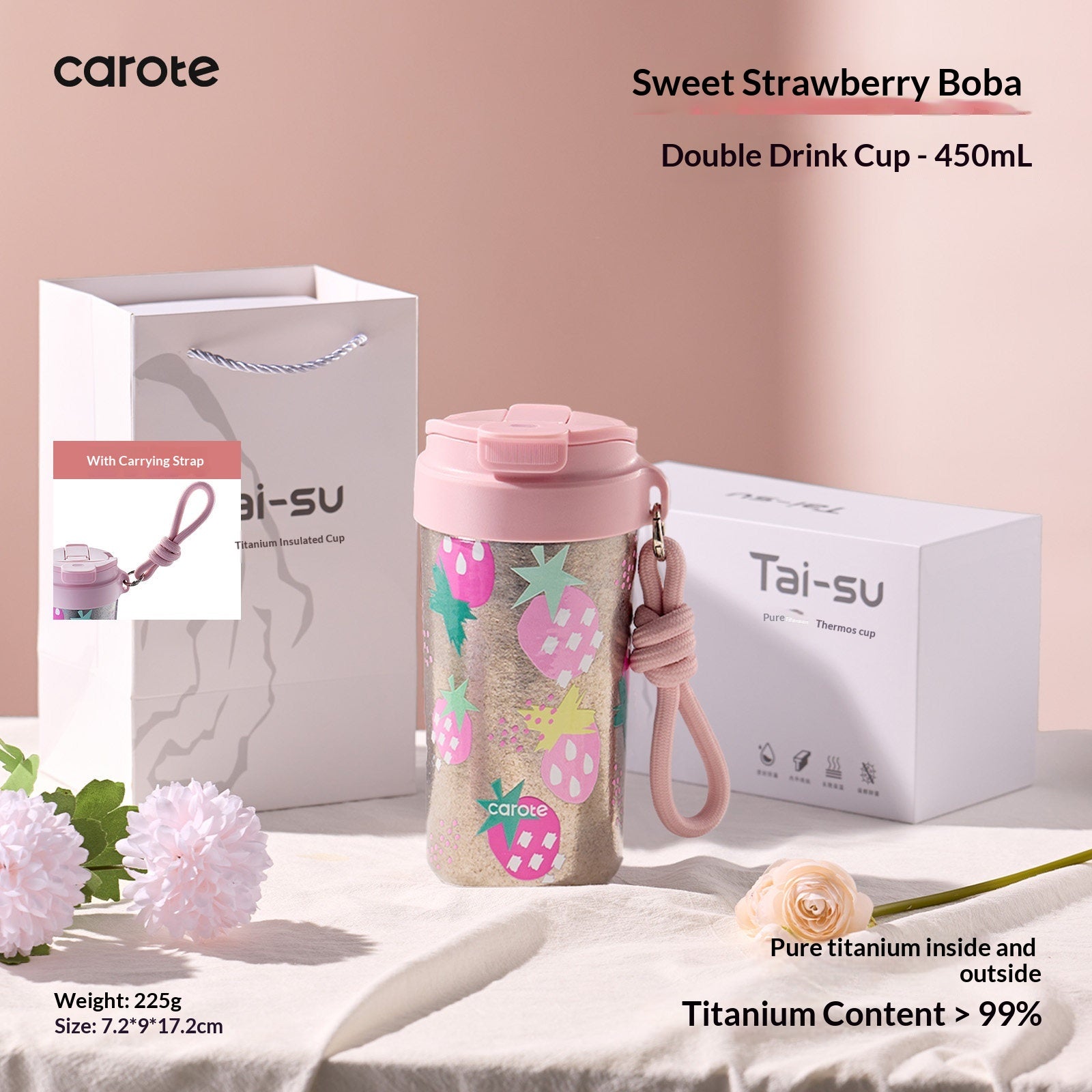 Coupe de café Pure Titanium Portable Car Compatible Retenue à froid bouteille d'eau de paille