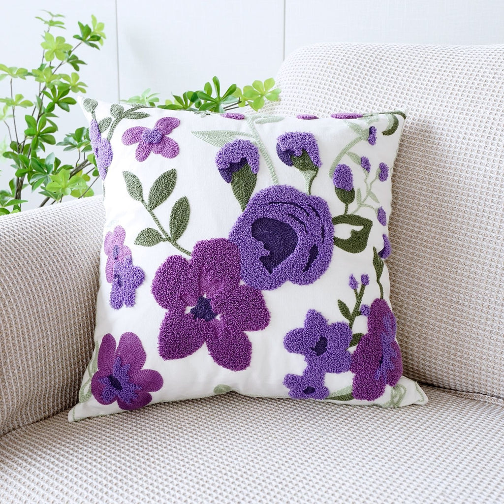 Coussin floral brodé de style pastoral pour canapé salon