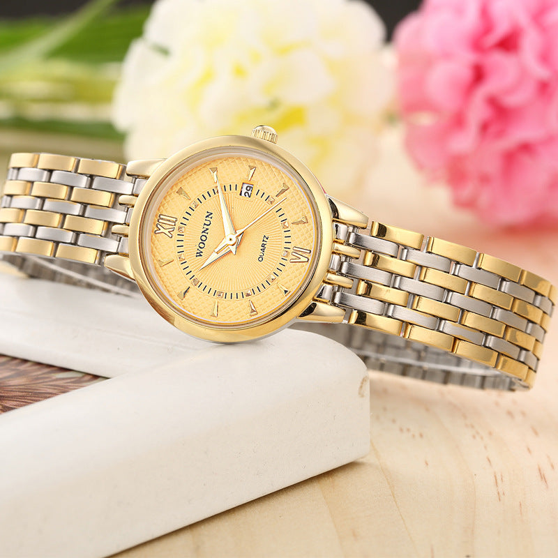 Ceinture en acier rétro pour femme Calendrier Montre imperméable