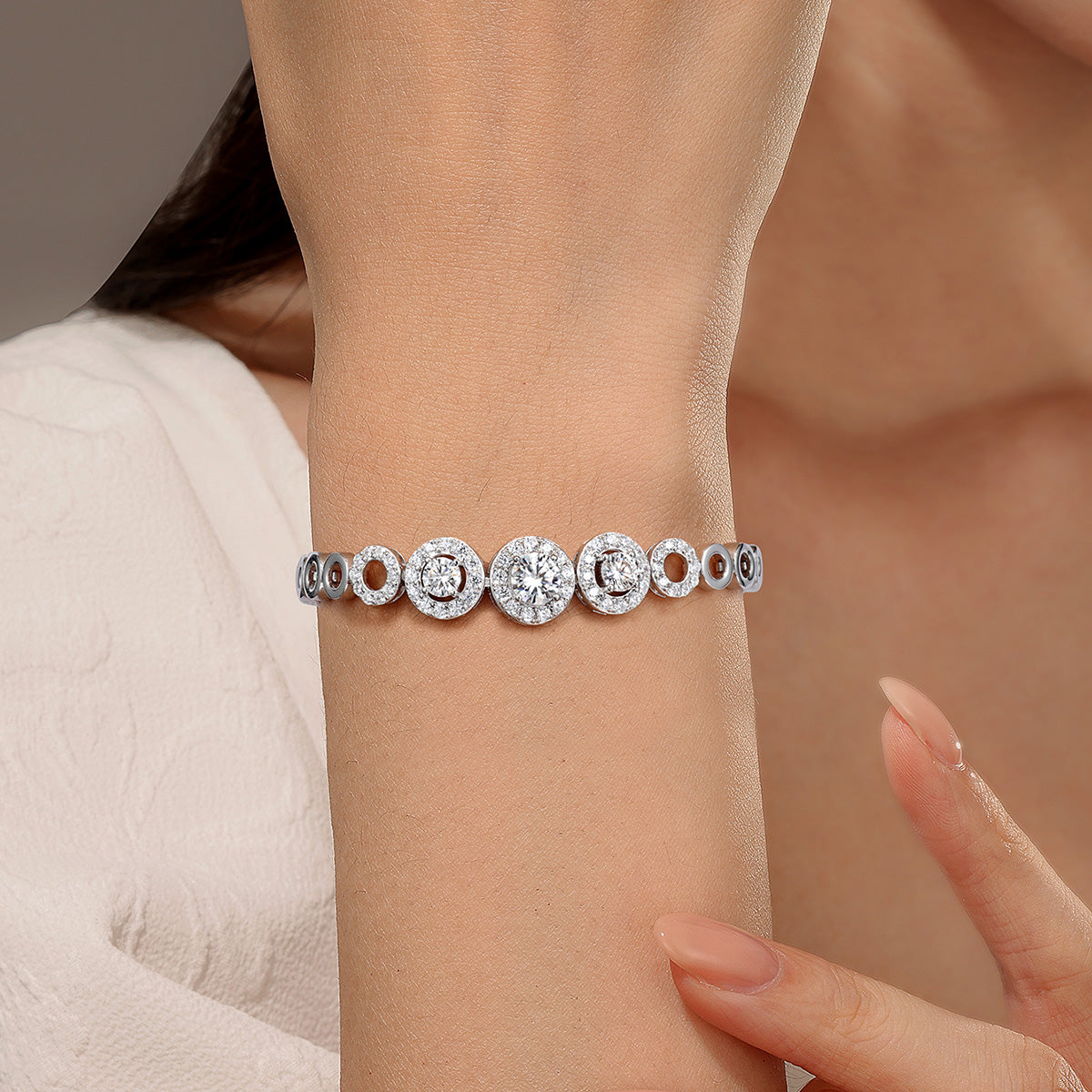 S925 Argent Sterling D Couleur VVS1 Moissanite Halo Bracelet 15&18cm Chaîne d'enclenchement