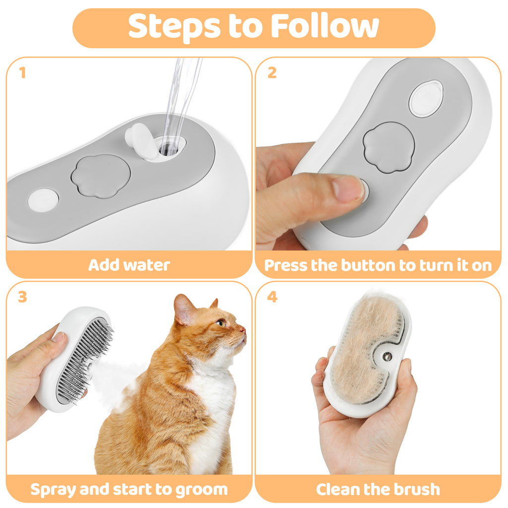 Brosse à vapeur pour chat - Brosse pour chat pour cheveux courts et longs