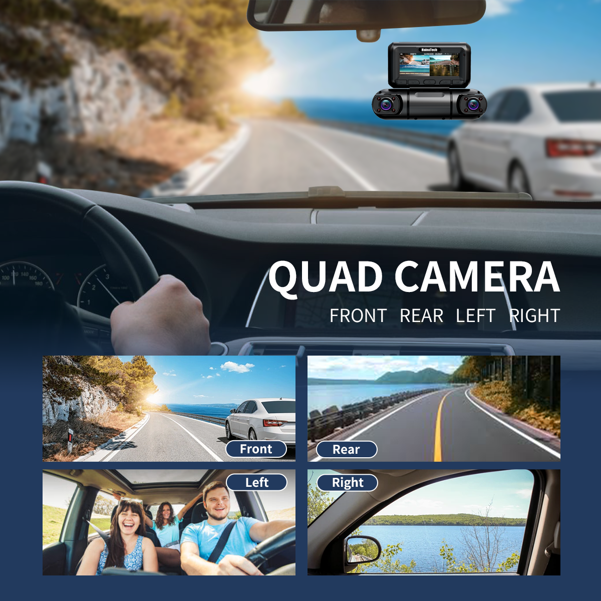 Hainatech 360 Degree View 4 Channel Dash Cam avant et arrière à l'intérieur gauche droite