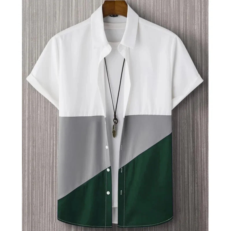 Mode Trendy Homme chemise impression numérique Casual respirant Stand collier manches courtes