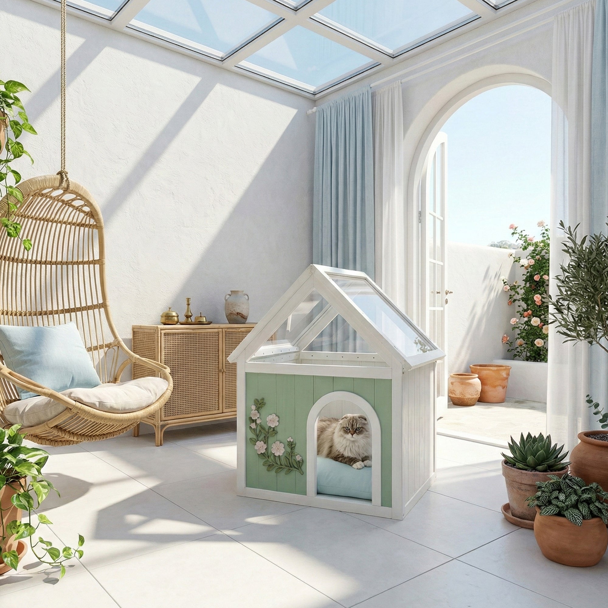 SAGE Cèdre certifié FSC Maison de chat intérieure avec toit en acrylique clair – Maison de chat en bois pour S