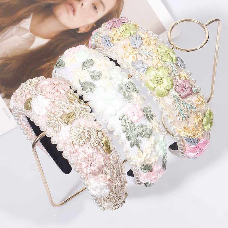 Imitation Pearl Retro Bandeau Floral Tissu tissé