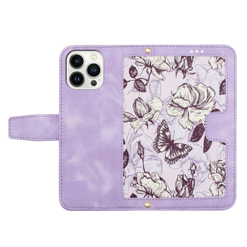 Petit étui en cuir Flip Floral Étui téléphonique