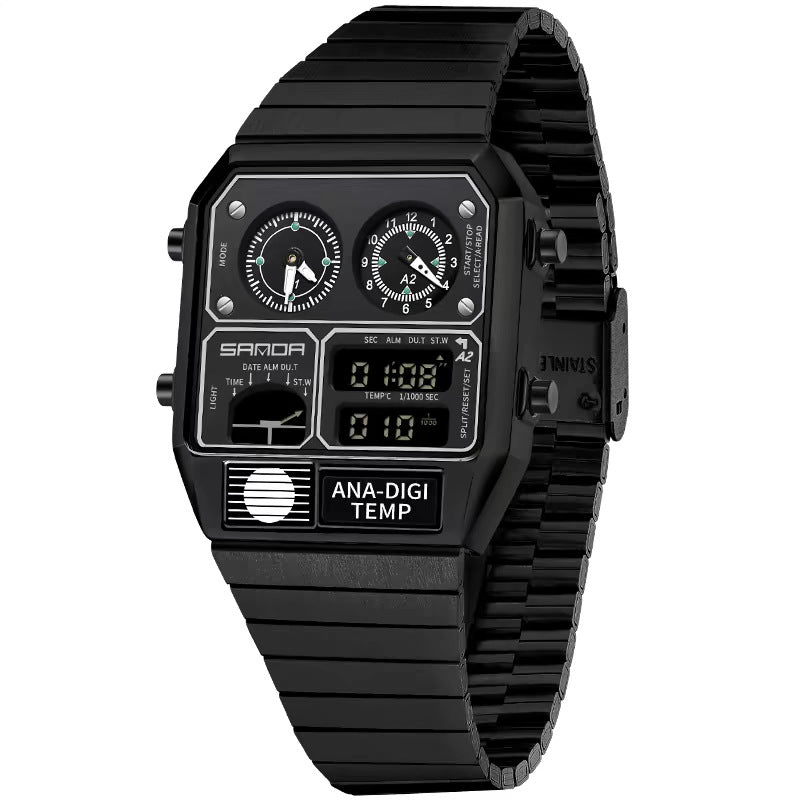 Multifonctionnel Retro Square Montre homme imperméable avec mesure de température