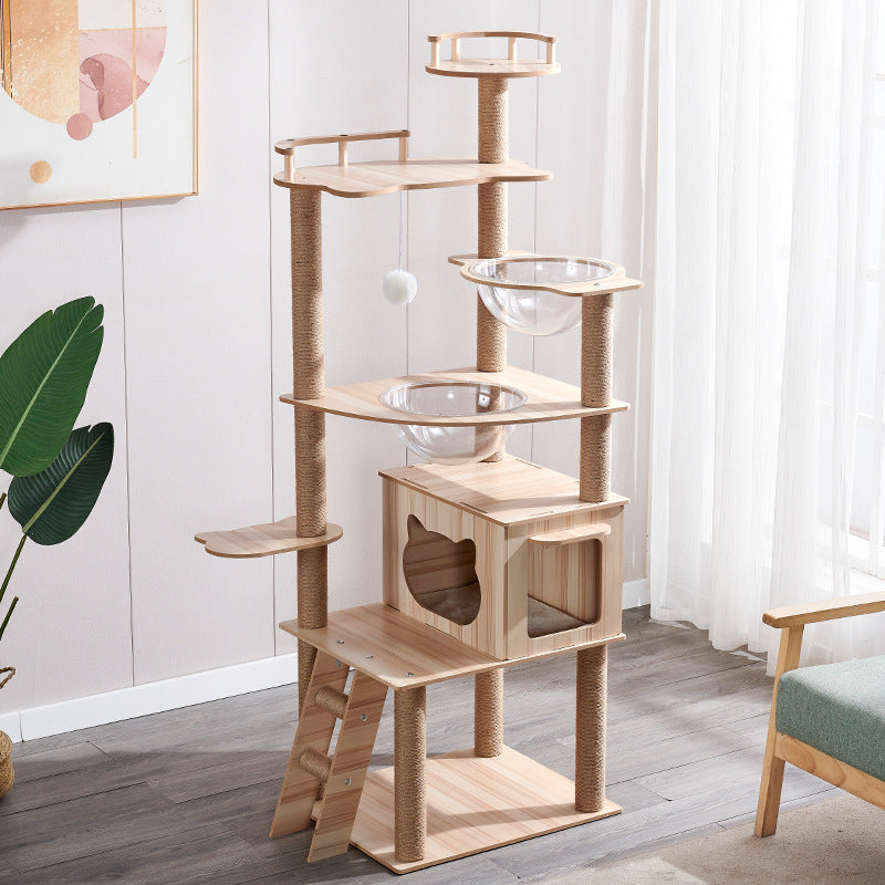 Grand arbre de chat intégré avec cadre d'escalade