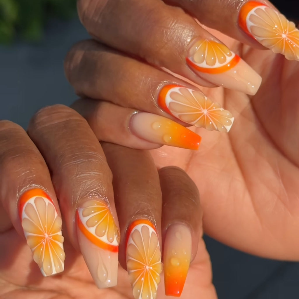 3D Fruit Orange Gradient Nails portables