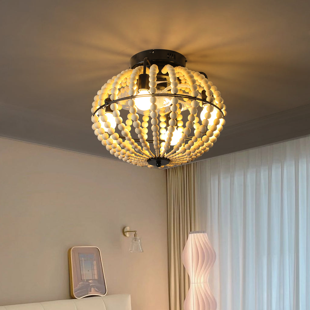Eventail de plafond en bois de bohème de 18" avec lumière