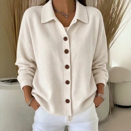 Veste à manches longues de cardigan polyvalente à bouton côtelé femme Anno