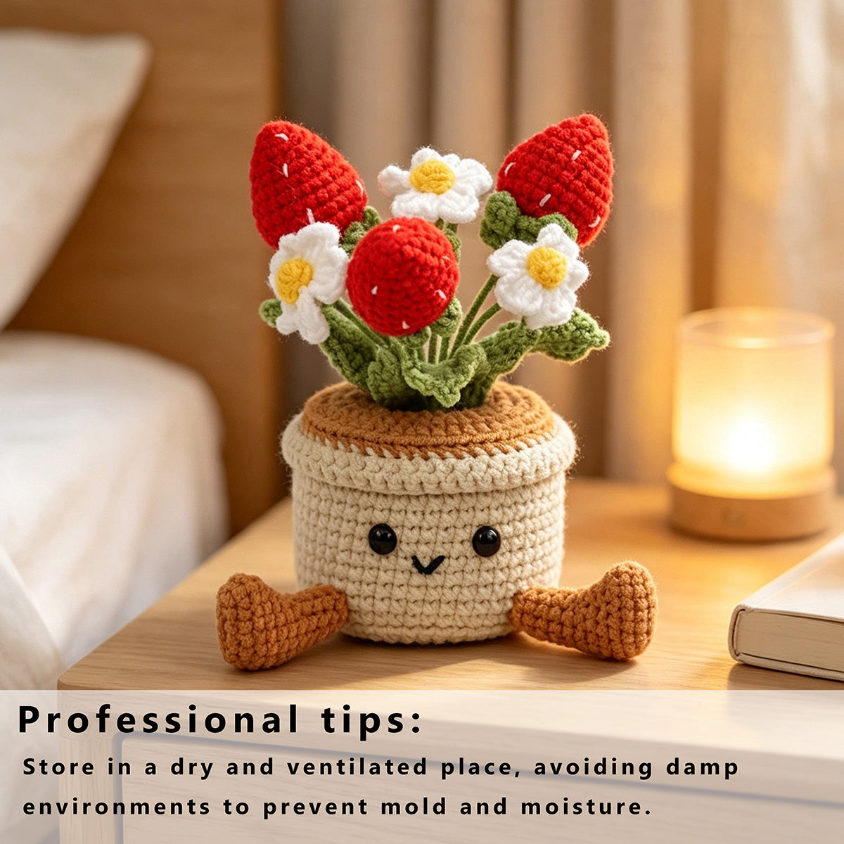 Crochet à la main fraise et petit pot de fleur Ornement fil doux au crochet éternel Frui