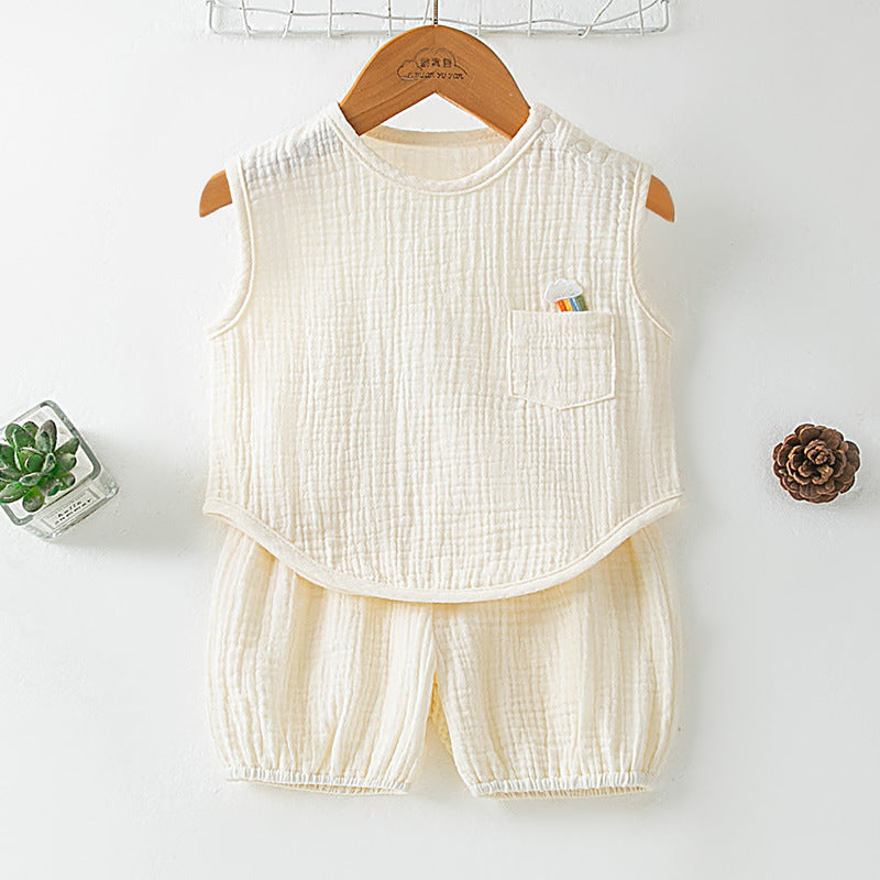 T-shirt de fil de coton pur d'été et short mince pour enfants