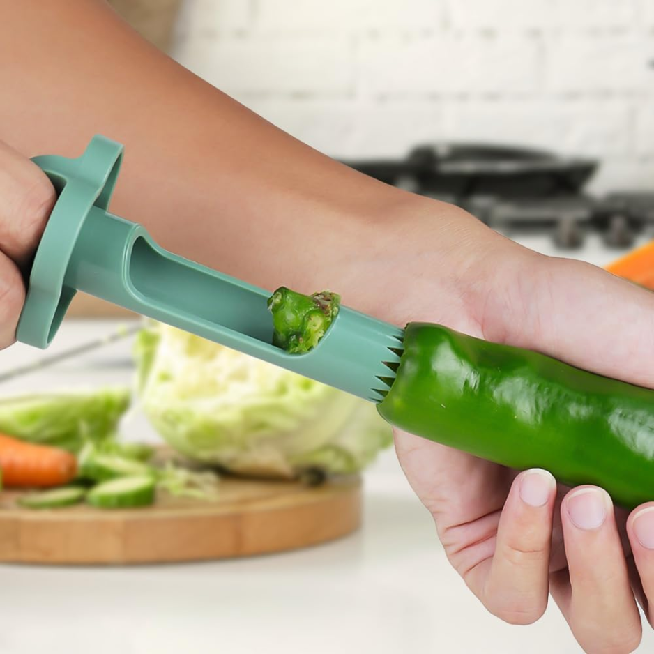 Mise à jour de l'outil Corer & Deseeder de graines de poivre 2-en-1 - White Bell Pepper & Jalapeo Core Remove