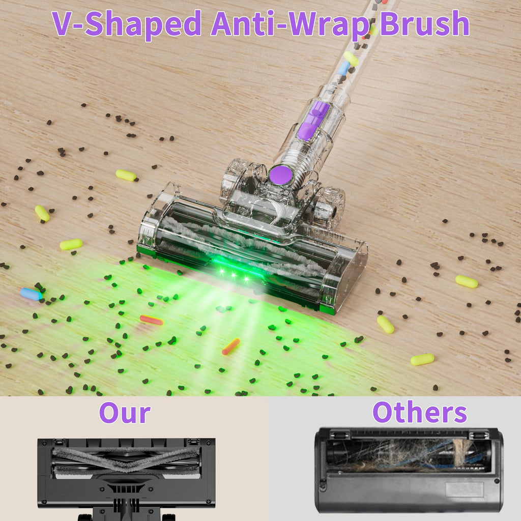 Nettoyeur à vide sans fil rouge léger avec tête de brosse anti-angle et LED verte