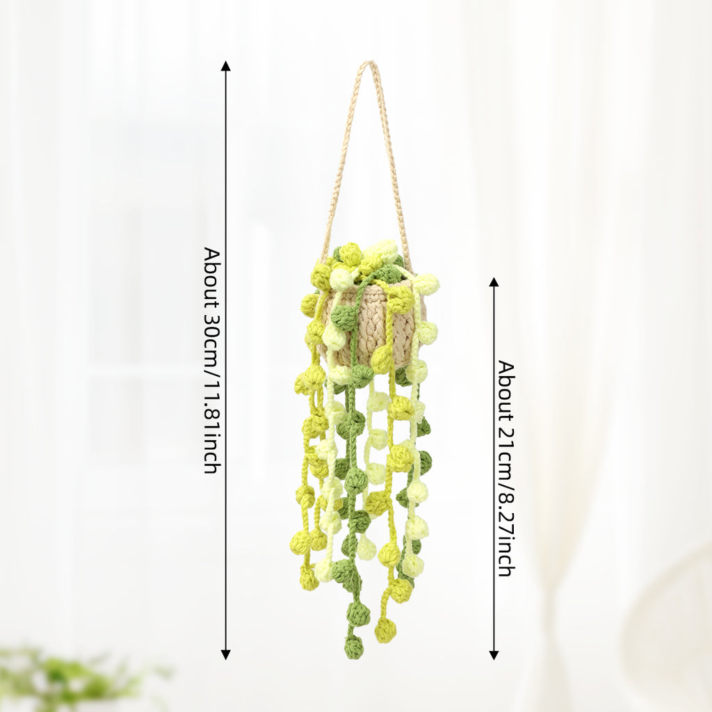 Crochet fait main suspendu Pot ornement avec trailing jaune Bulbous verts Buds et feuille