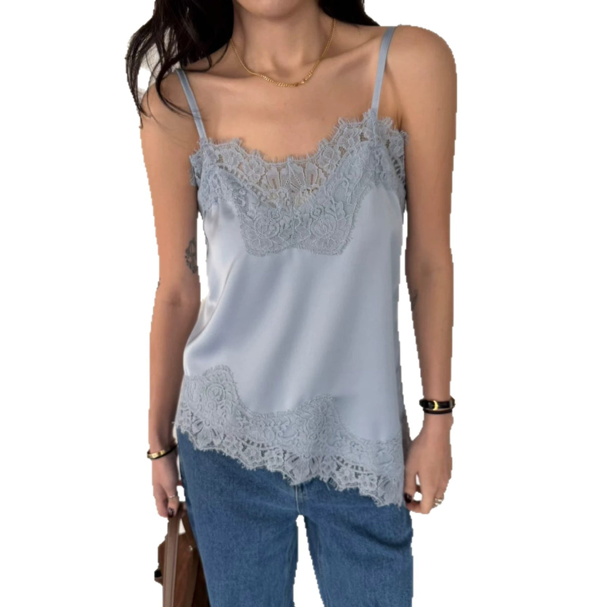 Dentelle polyvalente et satin Chic Asymétrique Slip Camisole