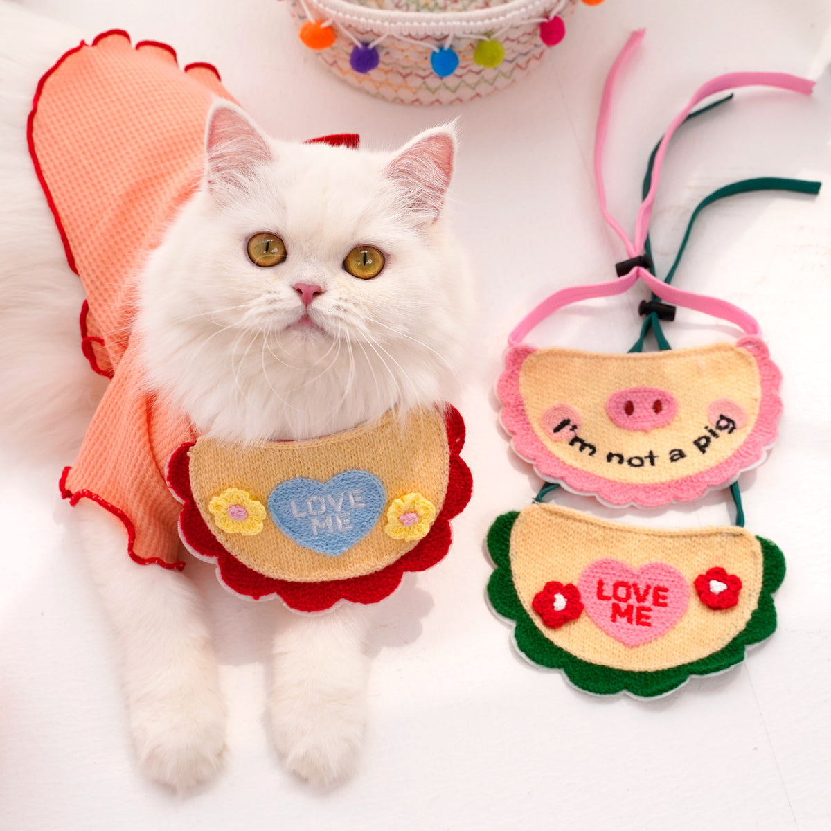 Bib de chat brodé en dentelle de style animal