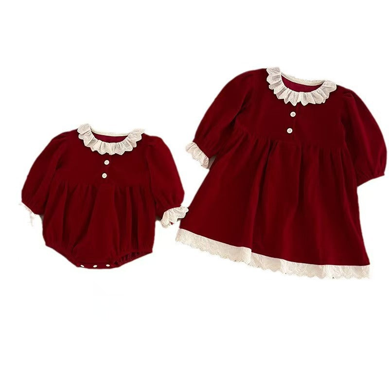 Robe rouge en dentelle pour les filles de style Romper