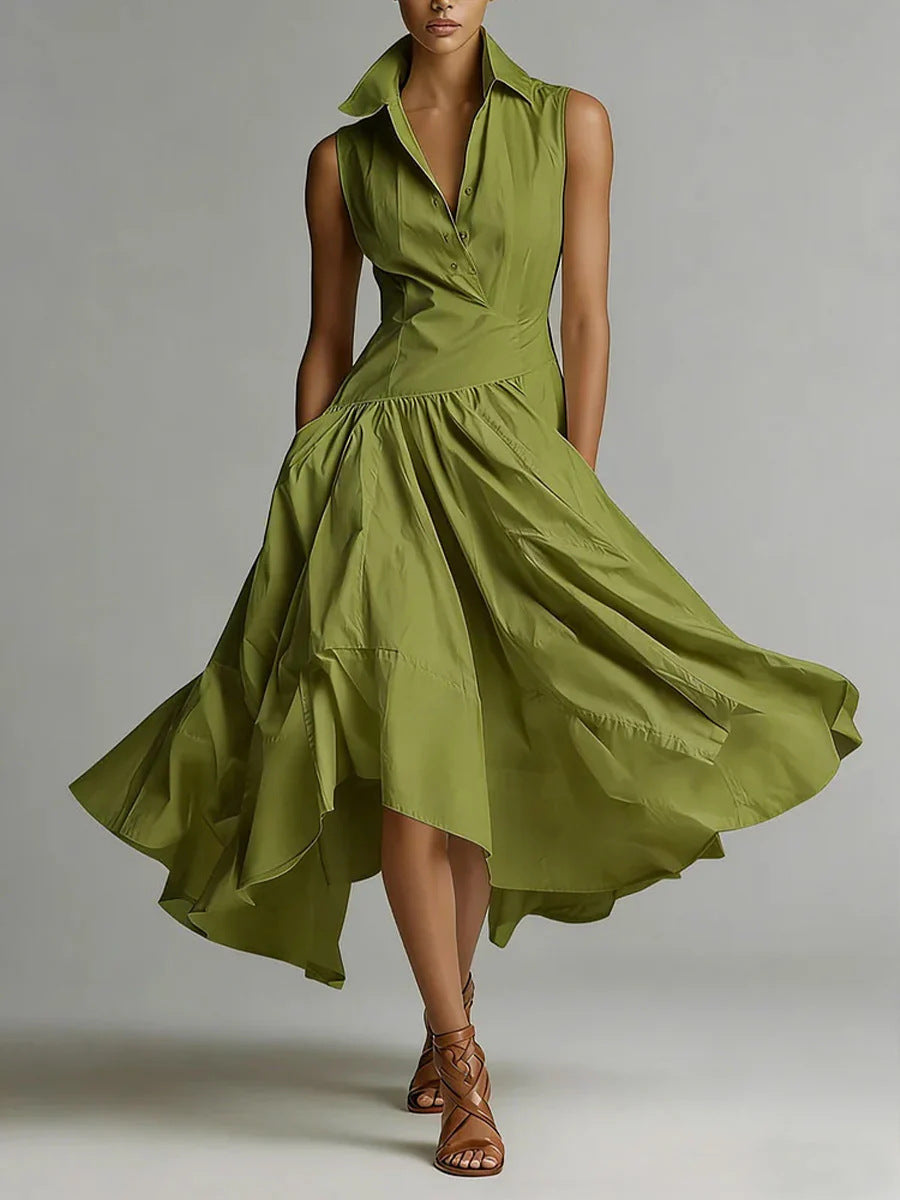 Robe de mi-long avec col en chemise et sans manches