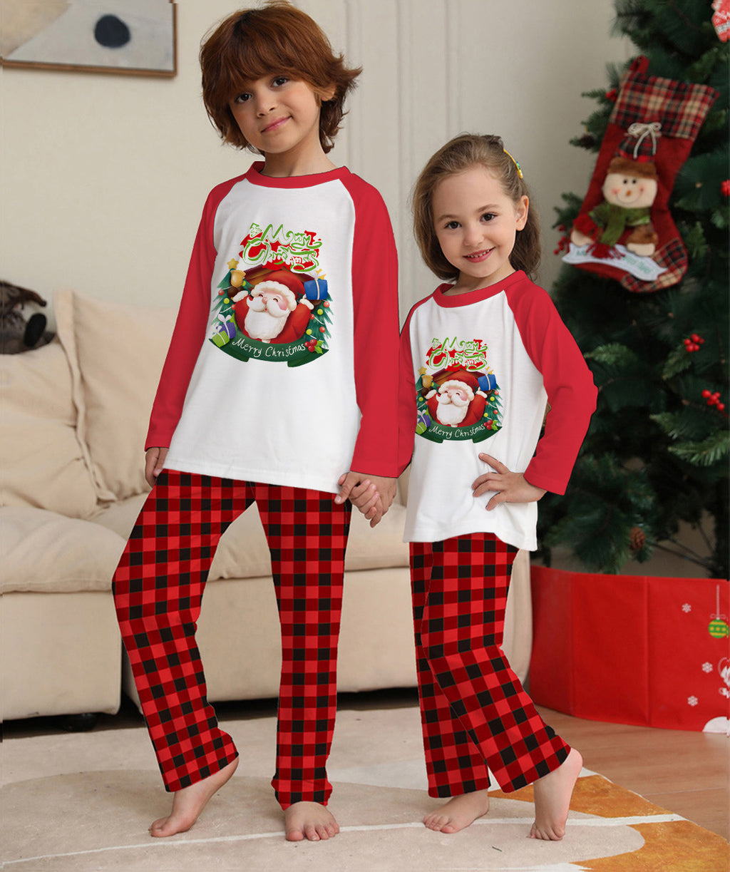 Ensemble de vêtements parents-enfants de Noël manches longues T-Shirt Plaid Pantalons de famille