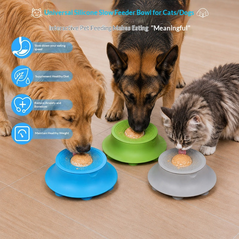 Nourriture humide Bol à alimentation lente pour chats et chiens Silicone avec coupe d'aspiration