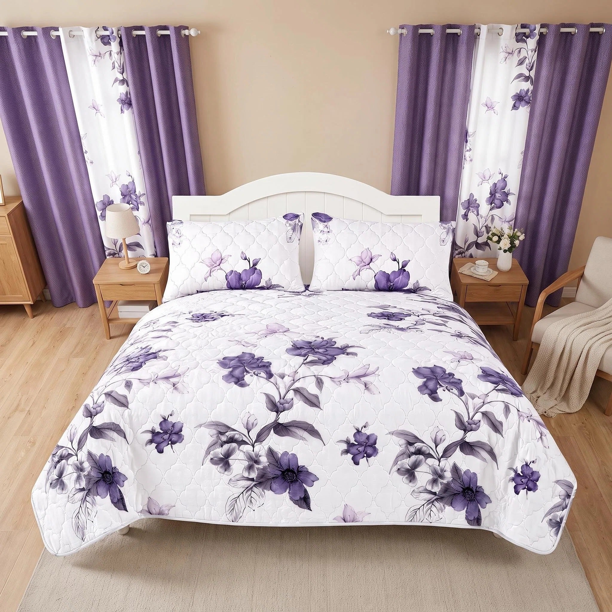 Couche de lit et rideau pour la fleur de 9 piece pour roi de Californie