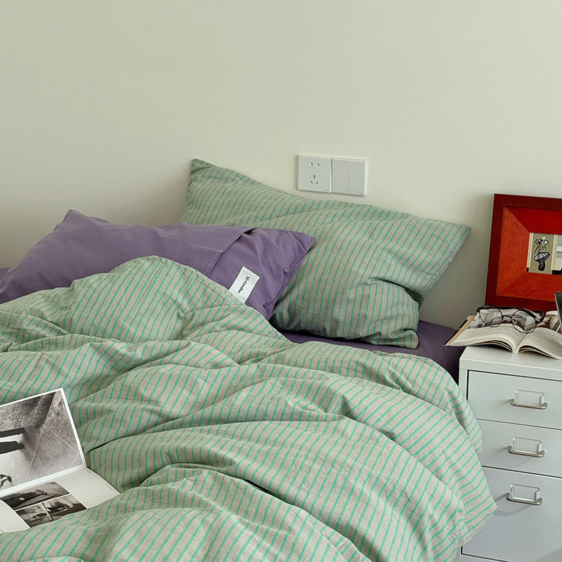 Ensemble de literie quatre pièces en coton pur rayé style Instagram nordique