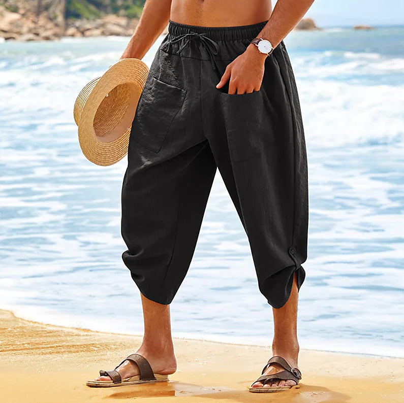 Short de plage en lin d'été pour hommes