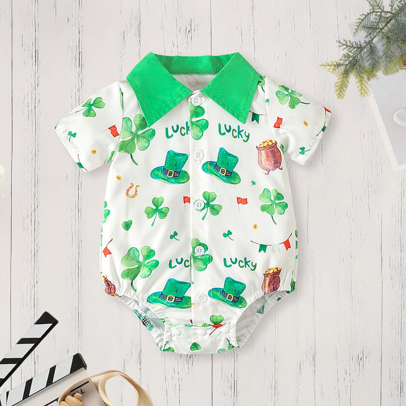 Bébé garçon nouveau-né St. Patrick vêtements manches courtes Clover Imprimer Romper & Suspenders P