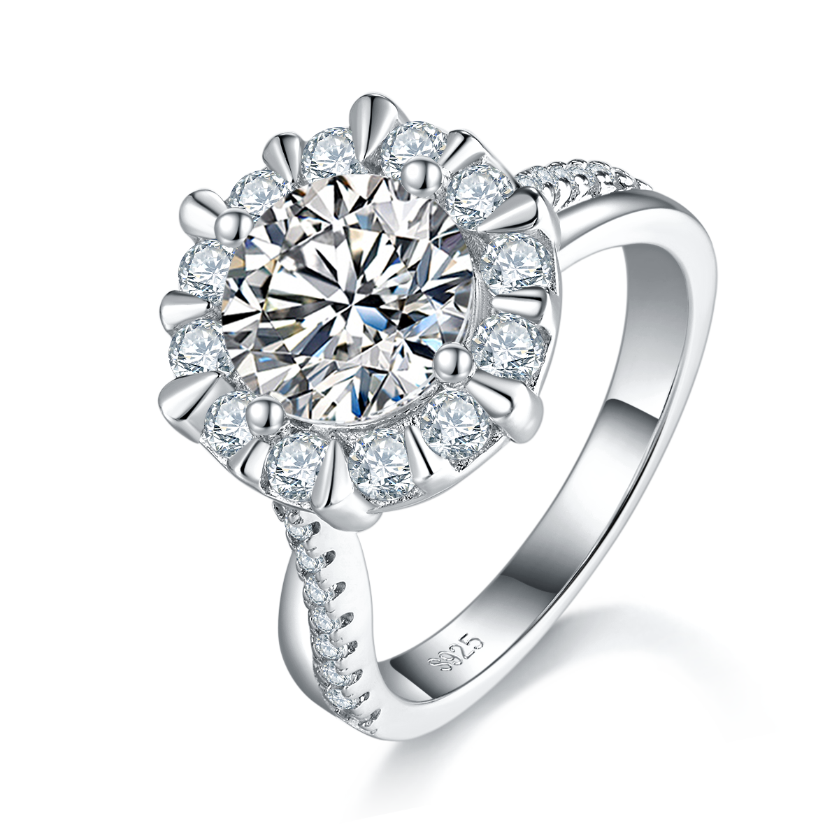 S925 Argent Sterling 2ct Anneau de Moissanite