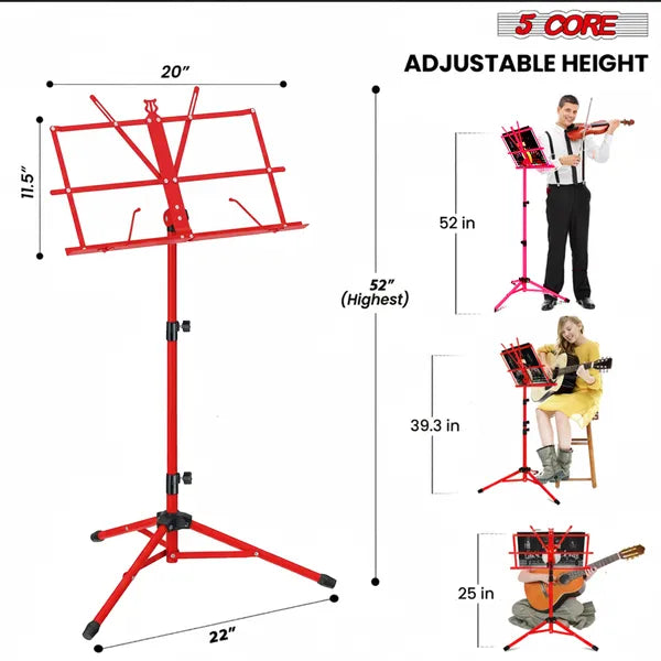 5 Core Music Stand Ajustable Desktop Book Stands Portable Sheet Holder Tous métalliques pliables