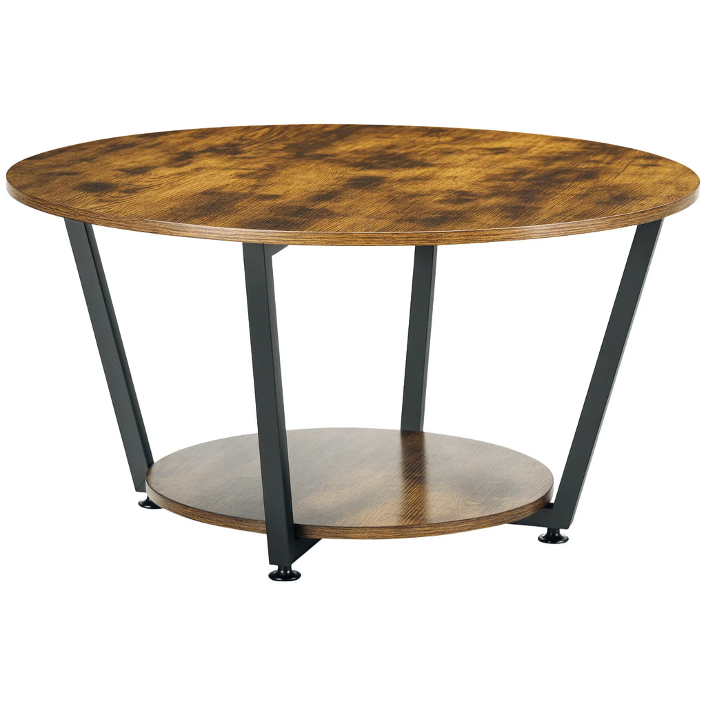 Table à café ronde de 2 étages avec plateau de rangement