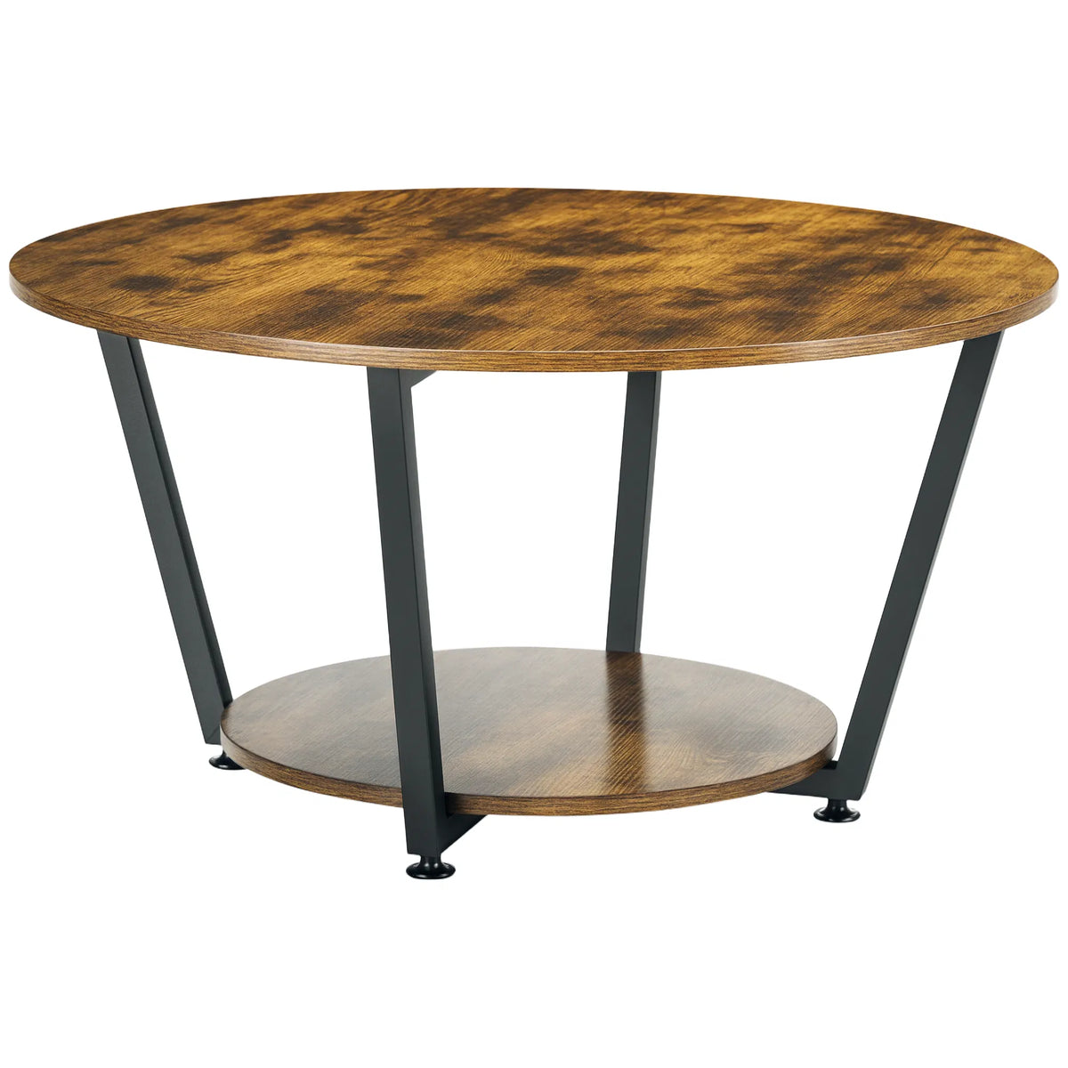 Table à café ronde de 2 étages avec plateau de rangement