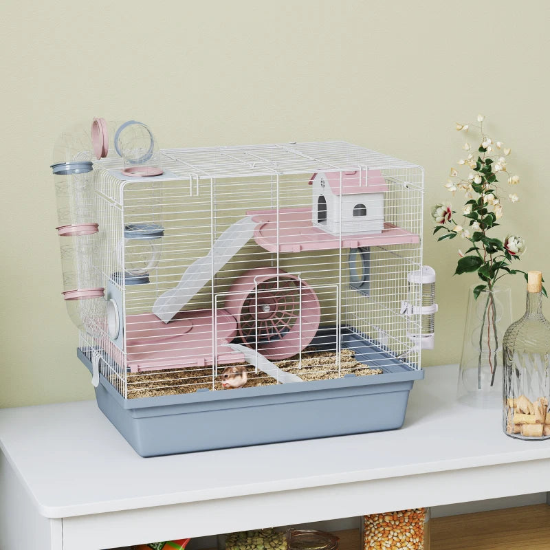 Cage, 3-Tier petit animal Cage avec roue d'exercice, bol alimentaire, bouteille d'eau, maison, tunnel