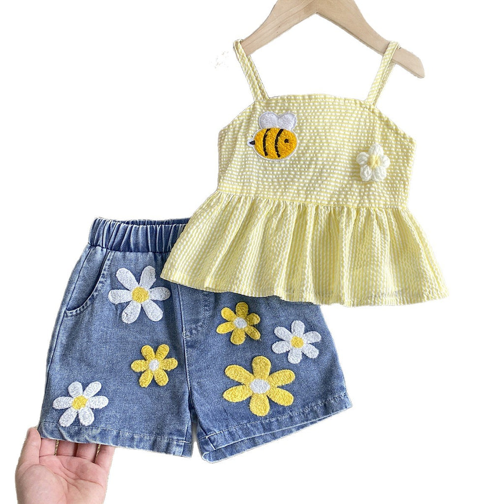 Filles Handmade 3D fleur Halter Top et shorts ensemble