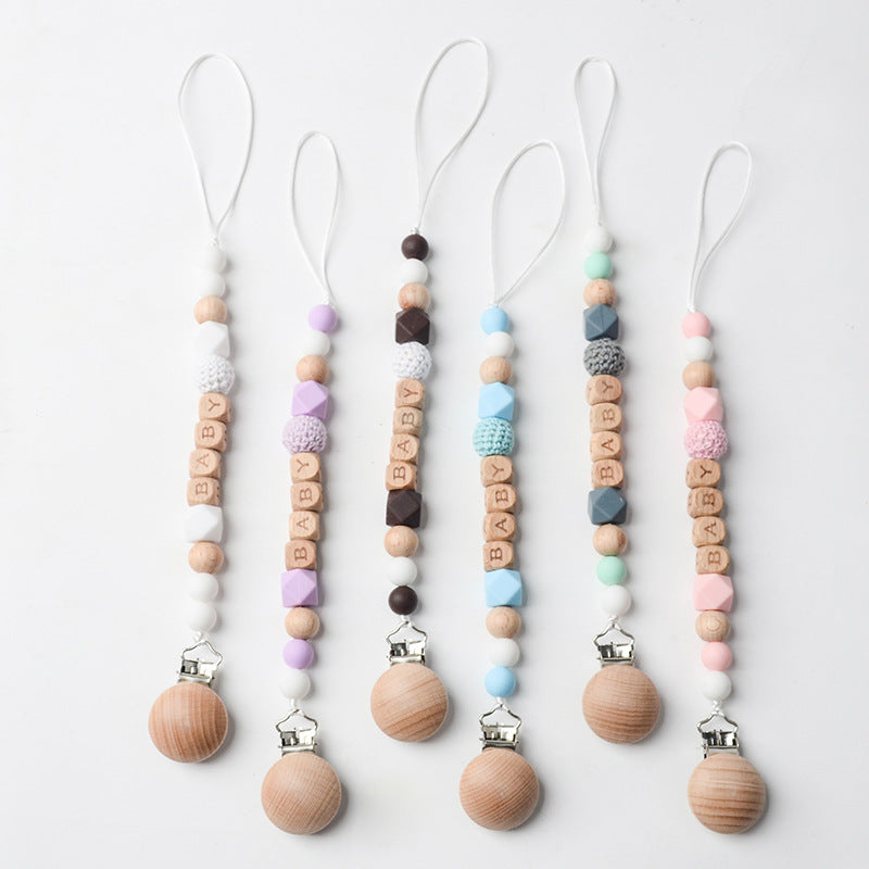 Pacificateur de hêtre Clip Silicone Octagonal Perles Laine Crochet Pacifier Clip