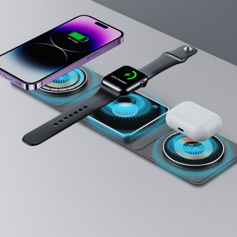 Magsafe Chargeur sans fil magnétique transparent multifonctionnel Frais sans fil de trois en un