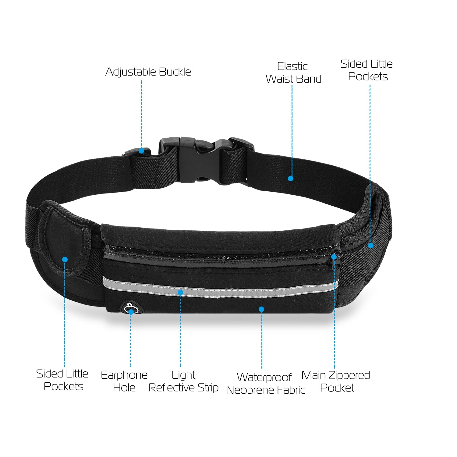 1Pc Sports Waist Bag Running Belt Pack Waterproof Waist Pouch réglable