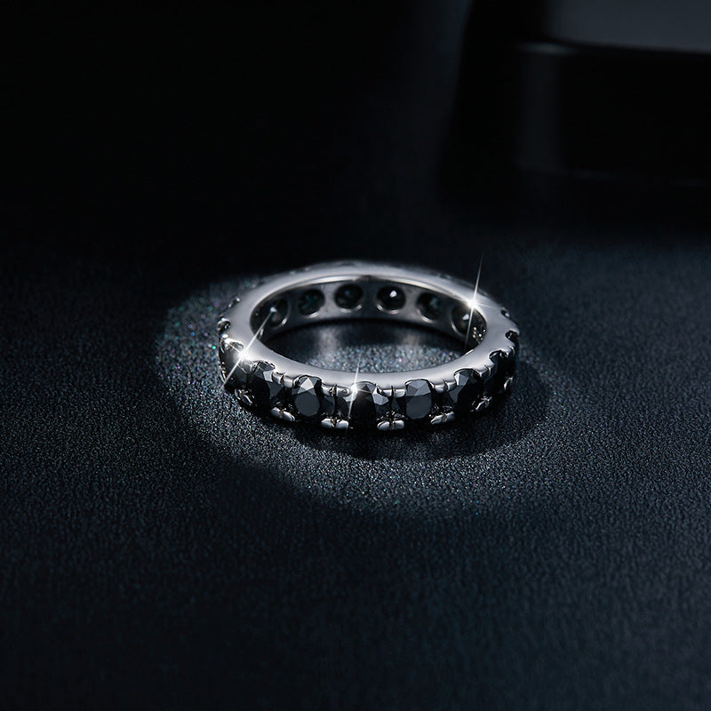 S925 Argent rond noir Moissanite Ring Ring