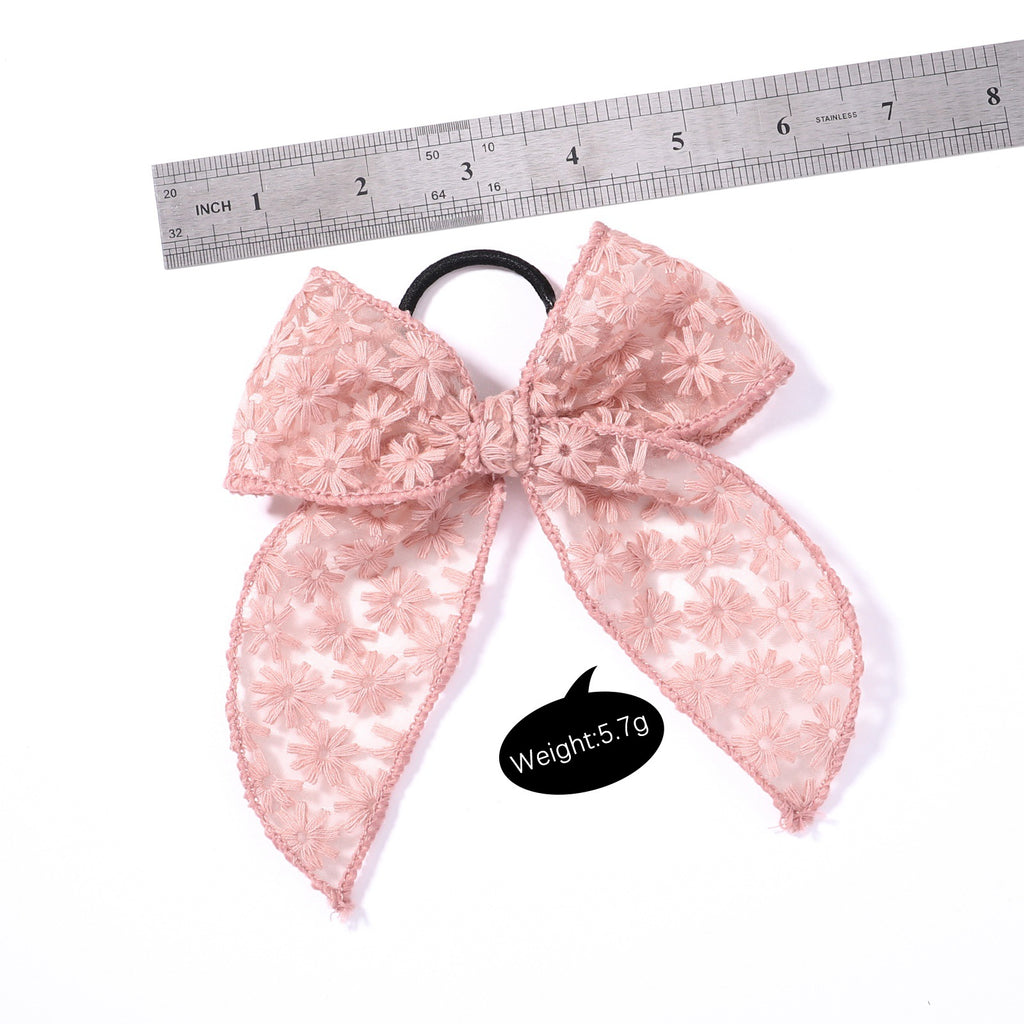 Brodé imprimé Bowknot bague de cheveux en caoutchouc de dentelle simple bande de cheveux Rope Floral Dovetail Ac